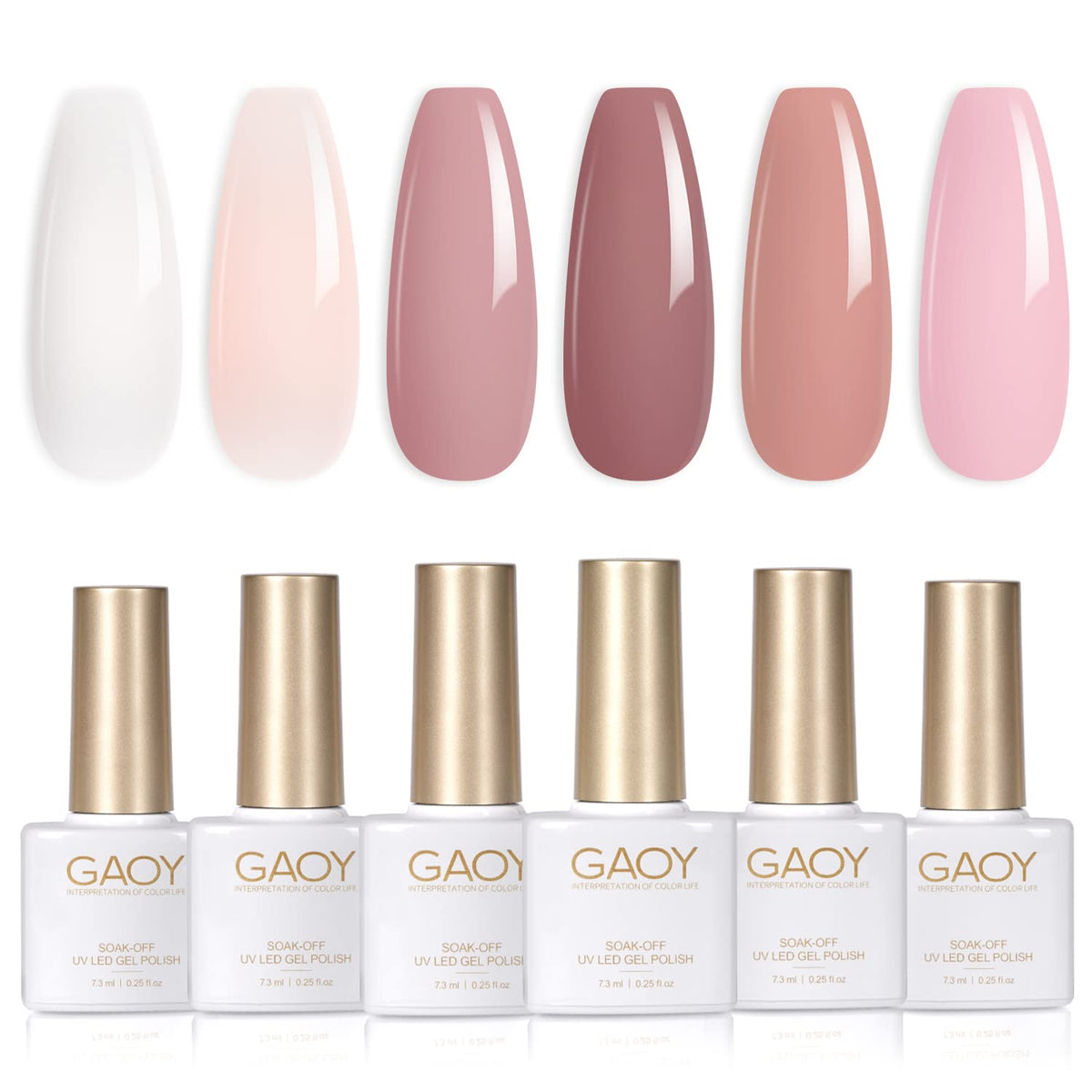 GAOY front packaging of six pink nude gel polishes showing kit convenience