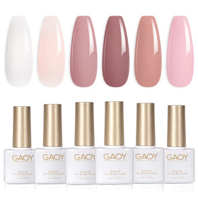 GAOY front packaging of six pink nude gel polishes showing kit convenience