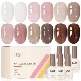 GAOY front packaging showing six milky brown-pink bottles, ready for salon use