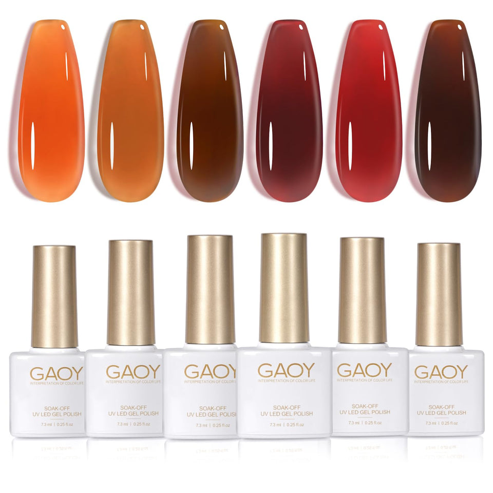 GAOY front packaging showing six jelly gel bottles and color range for easy selection