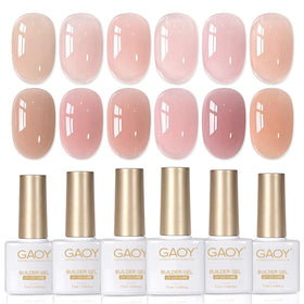 GAOY front packaging showing six builder gel bottles for versatile salon looks