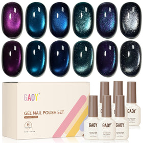 GAOY front packaging showing six gel bottles and magnet for salon-quality results