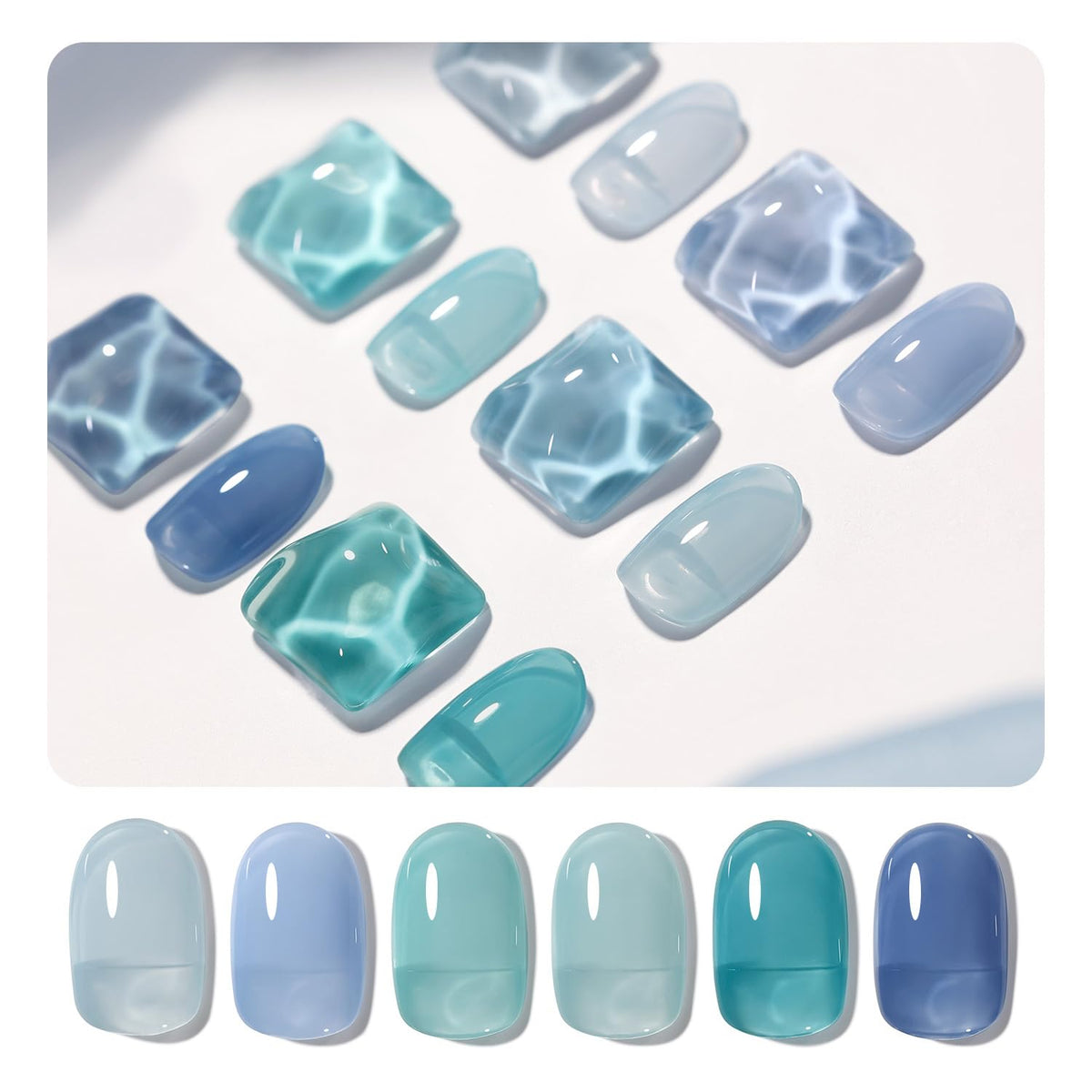 GAOY front packaging showing six jelly gel bottles and clear salon-ready set