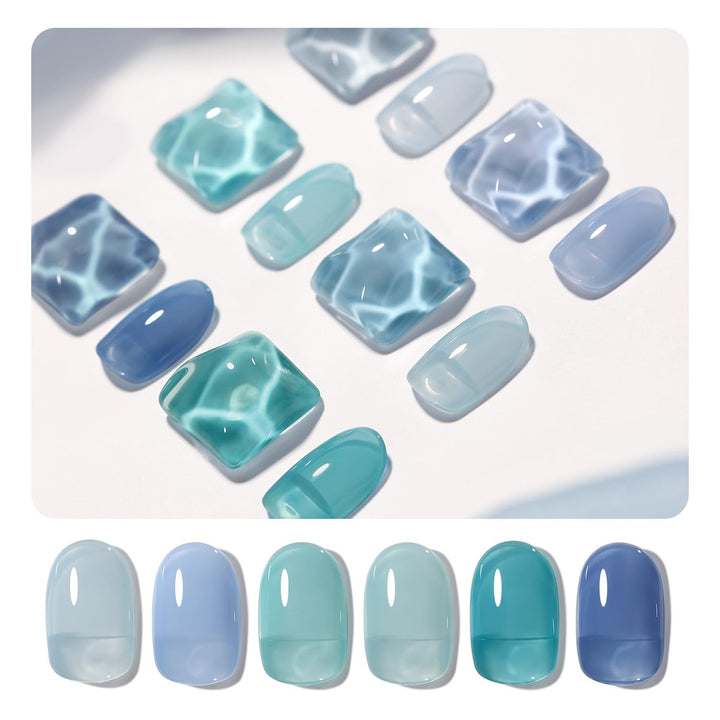 GAOY front packaging showing six jelly gel bottles and clear salon-ready set