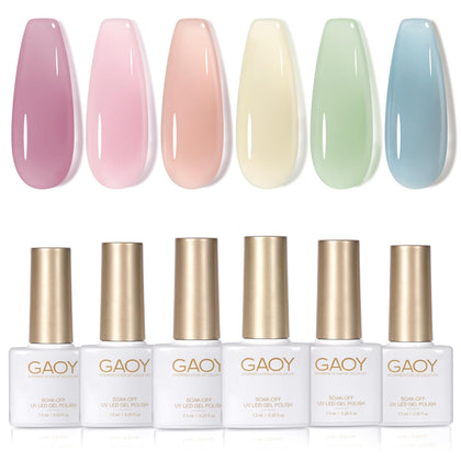 GAOY front packaging showing six sheer gel bottles and clear benefits