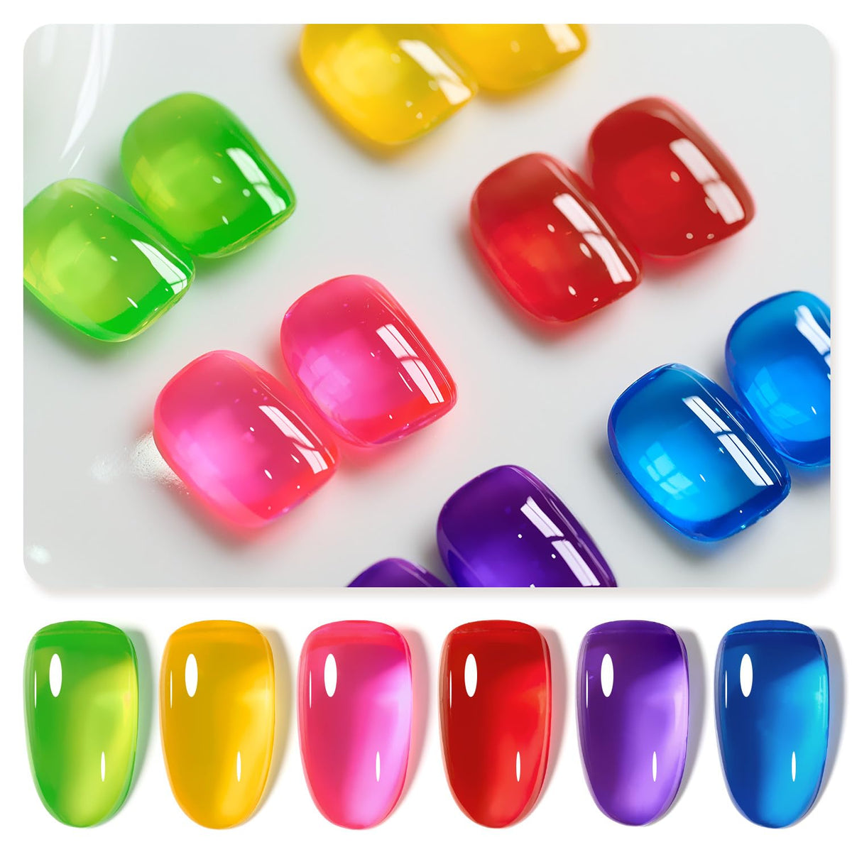 GAOY front packaging displaying six neon jelly gel bottles for vibrant manicures