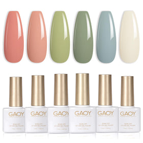 GAOY front packaging of six-color spring gel set showing vibrant shades and compact box