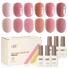GAOY front packaging showing six nude jelly pink bottles and benefits