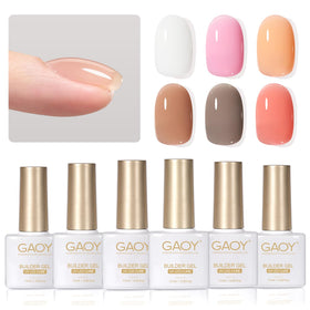 GAOY front packaging showing six builder gel bottles and labels, professional kit benefit