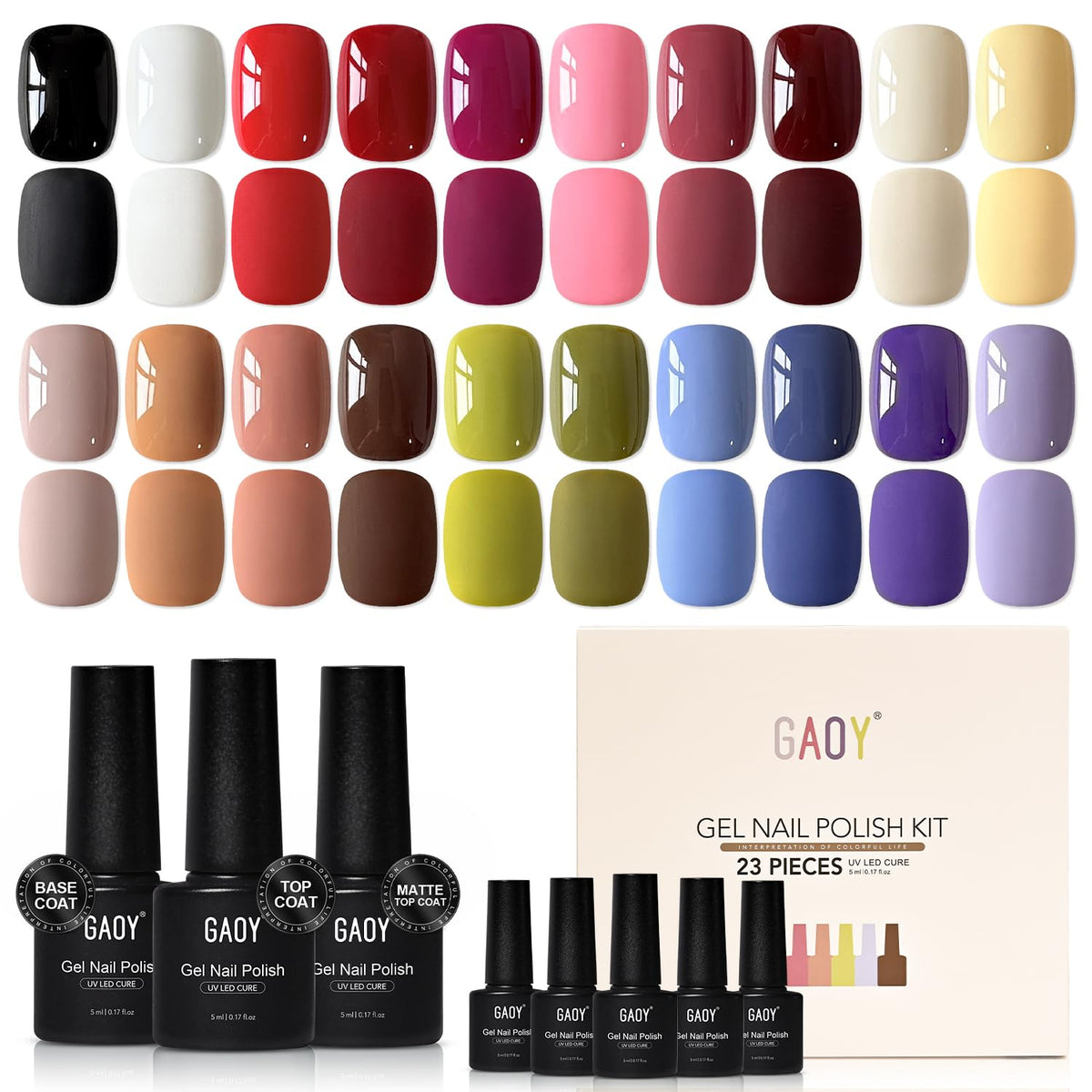 GAOY front packaging showing full 23-piece set and included tools for convenience