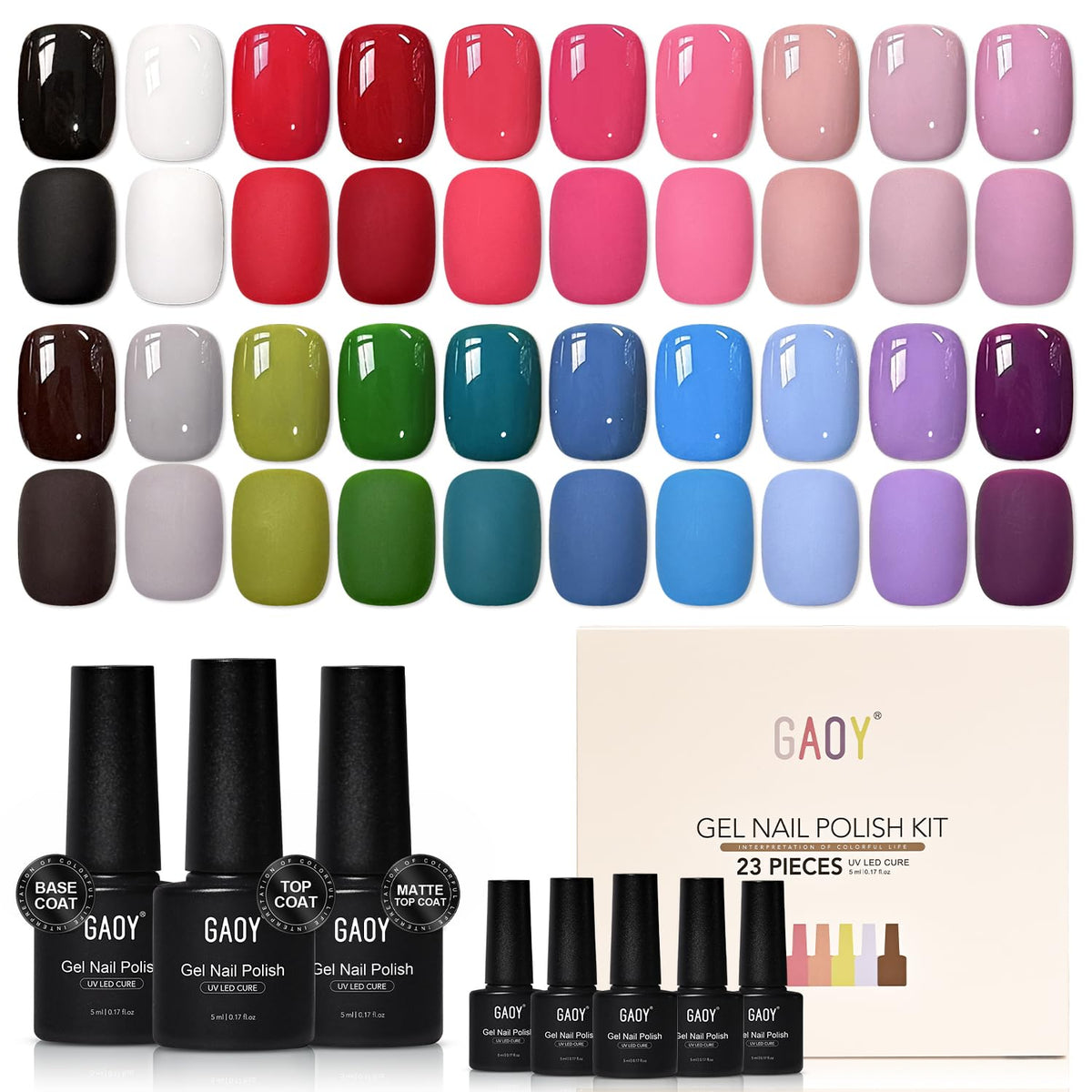 GAOY front packaging showing 23-piece kit and variety for versatile manicures