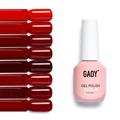 GAOY front packaging of red gel set showing eight bottles and benefits