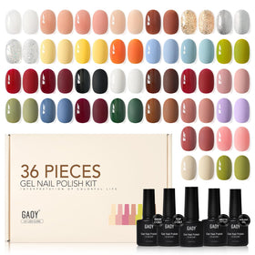 GAOY front packaging showing 36-piece gel nail kit, clear contents benefit