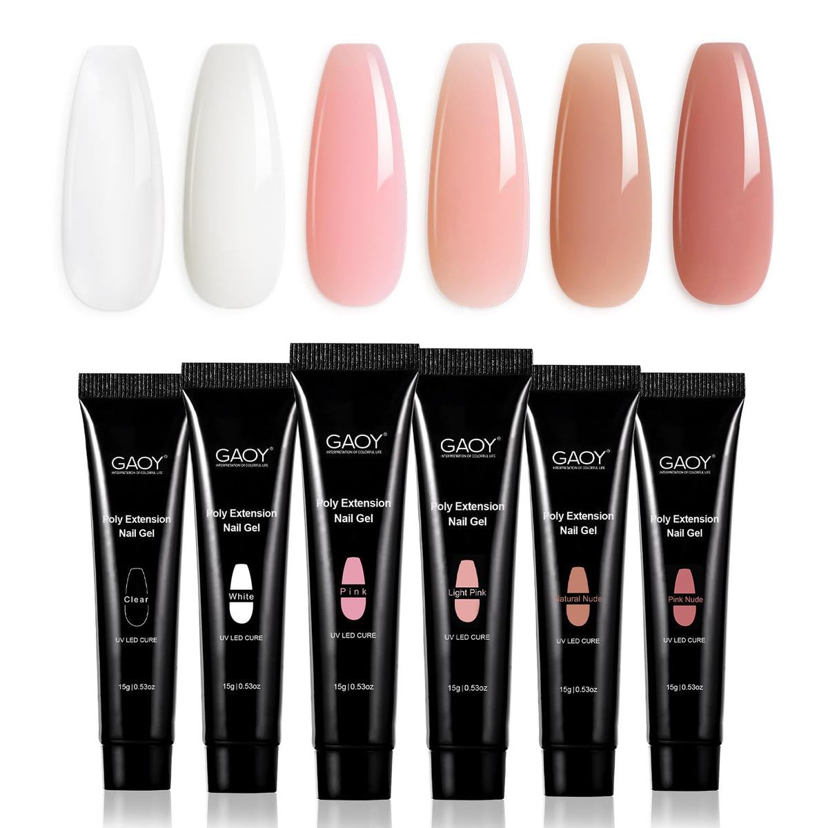 GAOY front packaging showing six nude-pink jars and kit contents for easy selection