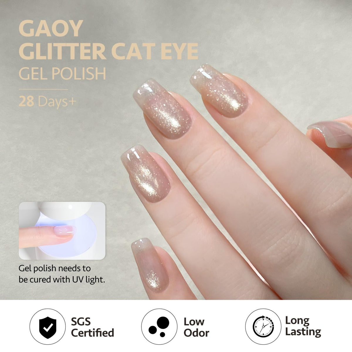 GAOY glitter texture closeup showing holographic shimmer for high-impact salon finish