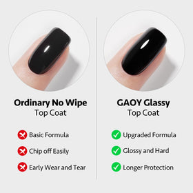 GAOY glossy top coat application closeup showing glass-like shine and color protection