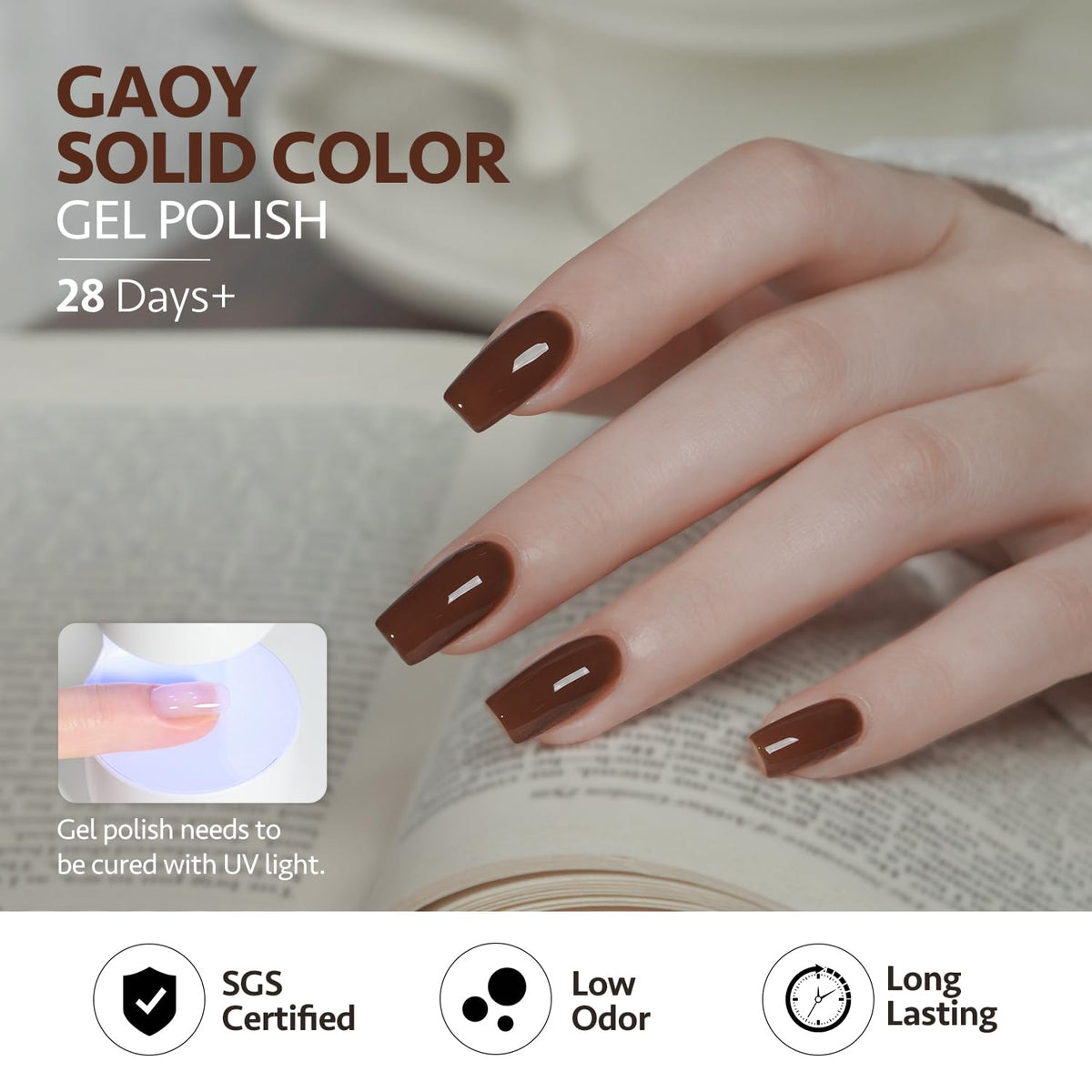GAOY hand model wearing caramel shade demonstrating real-life color and durability
