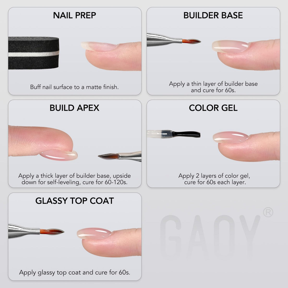 GAOY in-use application on nails showing smooth, glossy finish