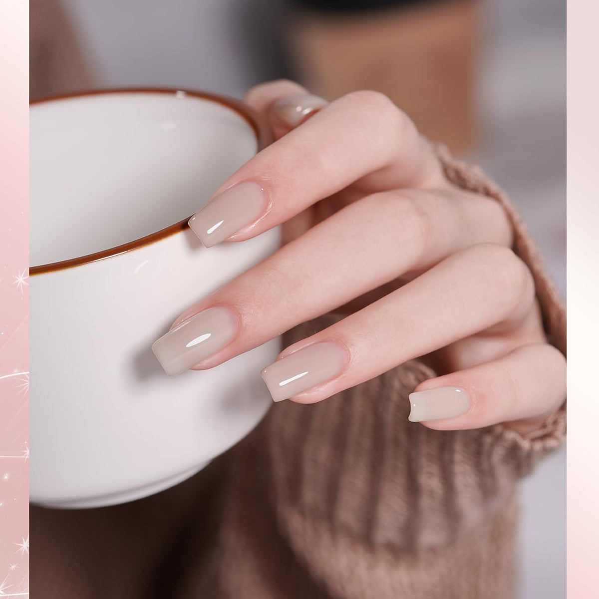 GAOY in-use salon manicure on model hand demonstrating glossy cured finish
