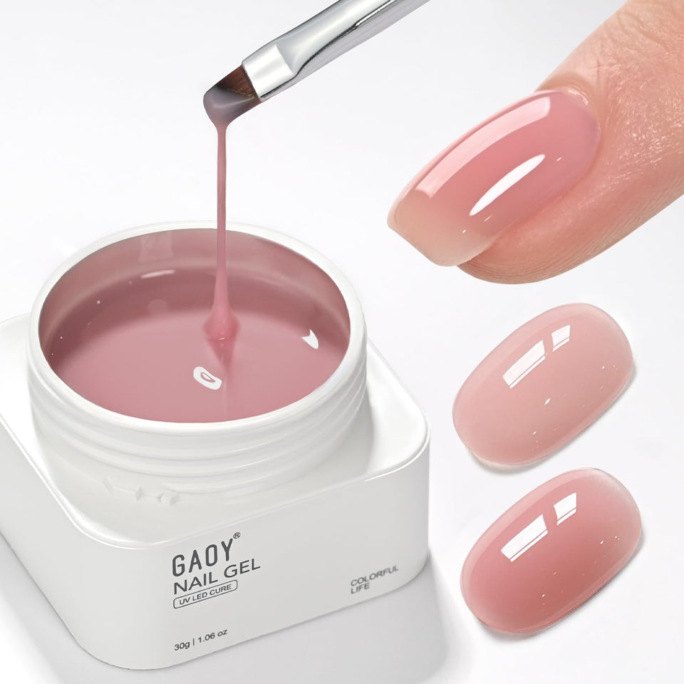 GAOY jar front view showing rose pink shade and convenient brush for easy application