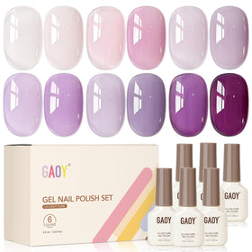 GAOY front packaging showing six sheer gel bottles and benefits of layering