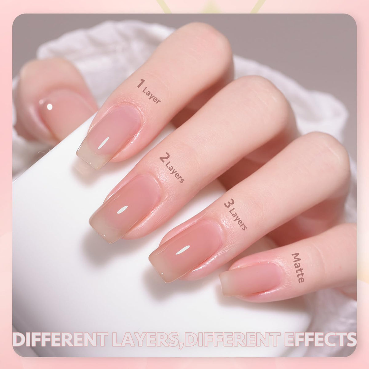 GAOY lifestyle flatlay with milky-pink nails ideal for brides and subtle everyday elegance
