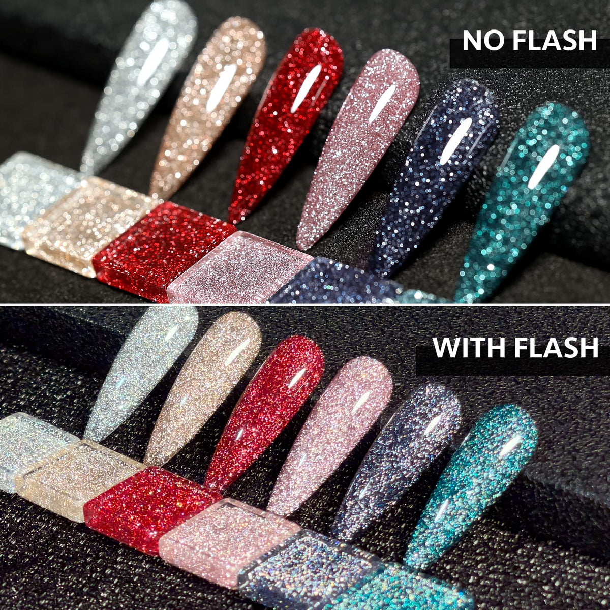 GAOY manicured model hands displaying reflective glitter finish and salon-quality shine