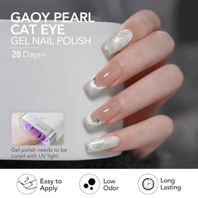 GAOY finished manicure on hands in lifestyle scene showcasing shimmering salon-quality results