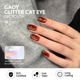 GAOY manicured hands under UV lamp showing salon-quality shine and durable finish