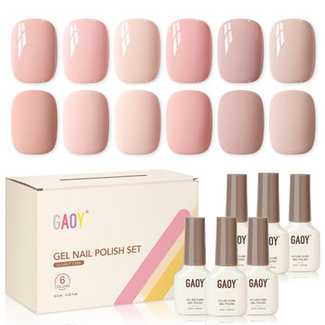 GAOY front packaging showing six peach pink nude bottles and convenience