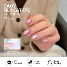 GAOY finished manicure lifestyle shot demonstrating glossy holographic nails benefit