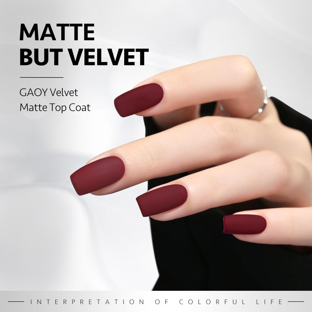 GAOY matte top coat texture swatch demonstrating velvet finish and glare reduction