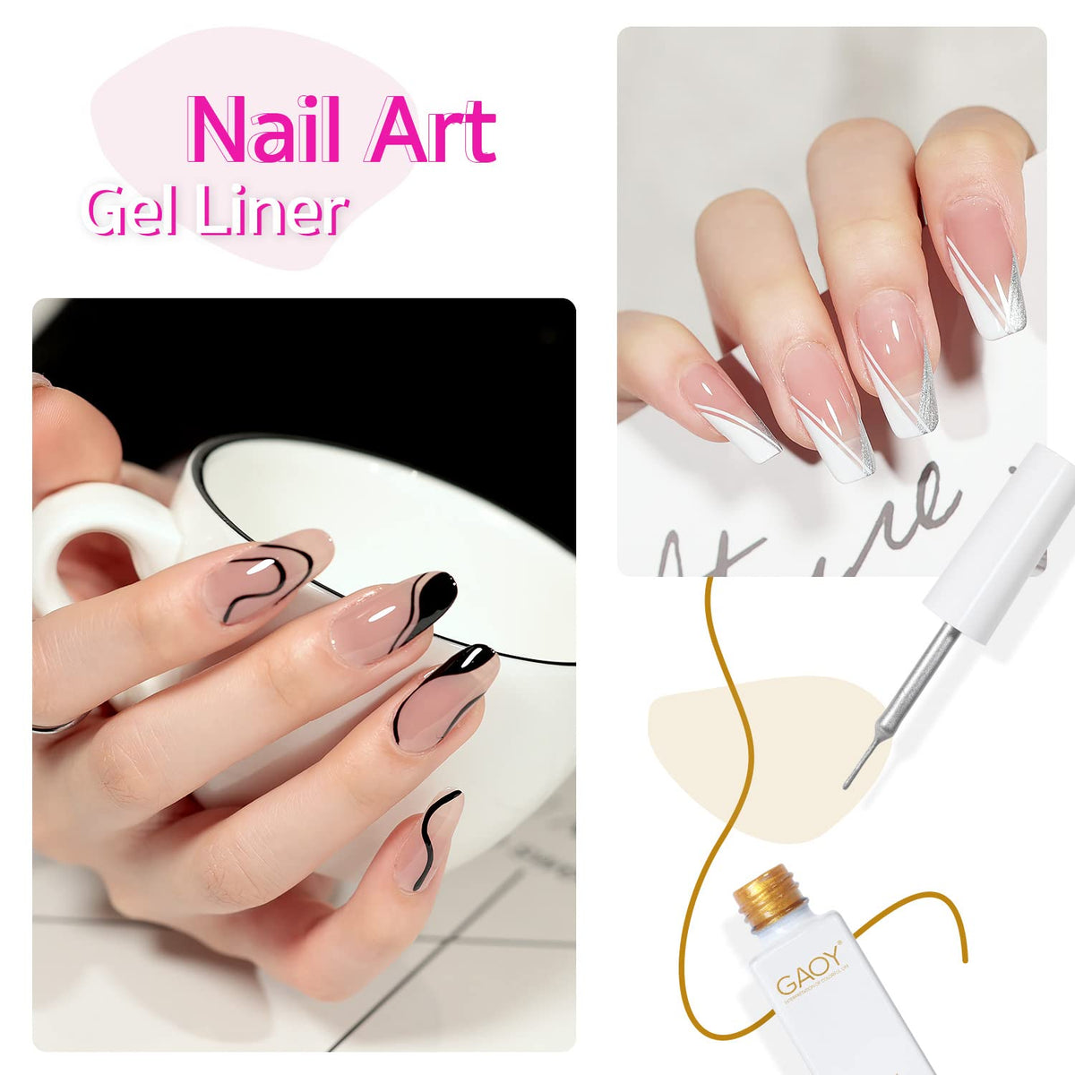 GAOY gold and silver gel liner swatches on white card highlighting metallic shine