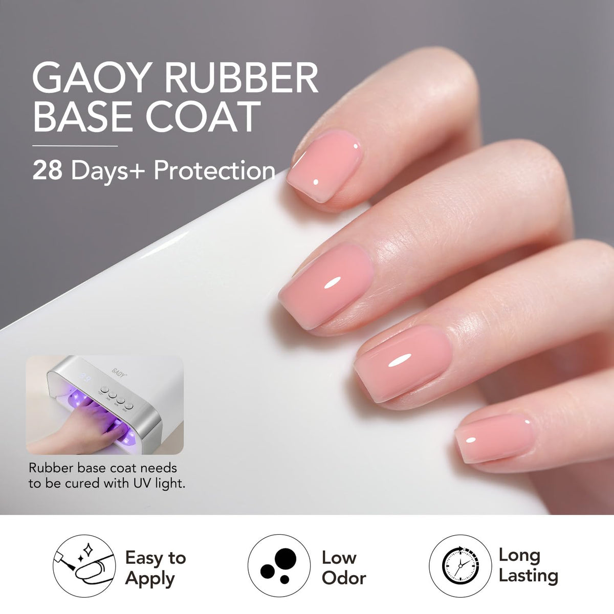 GAOY nail before and after comparison, visible strengthening and natural finish