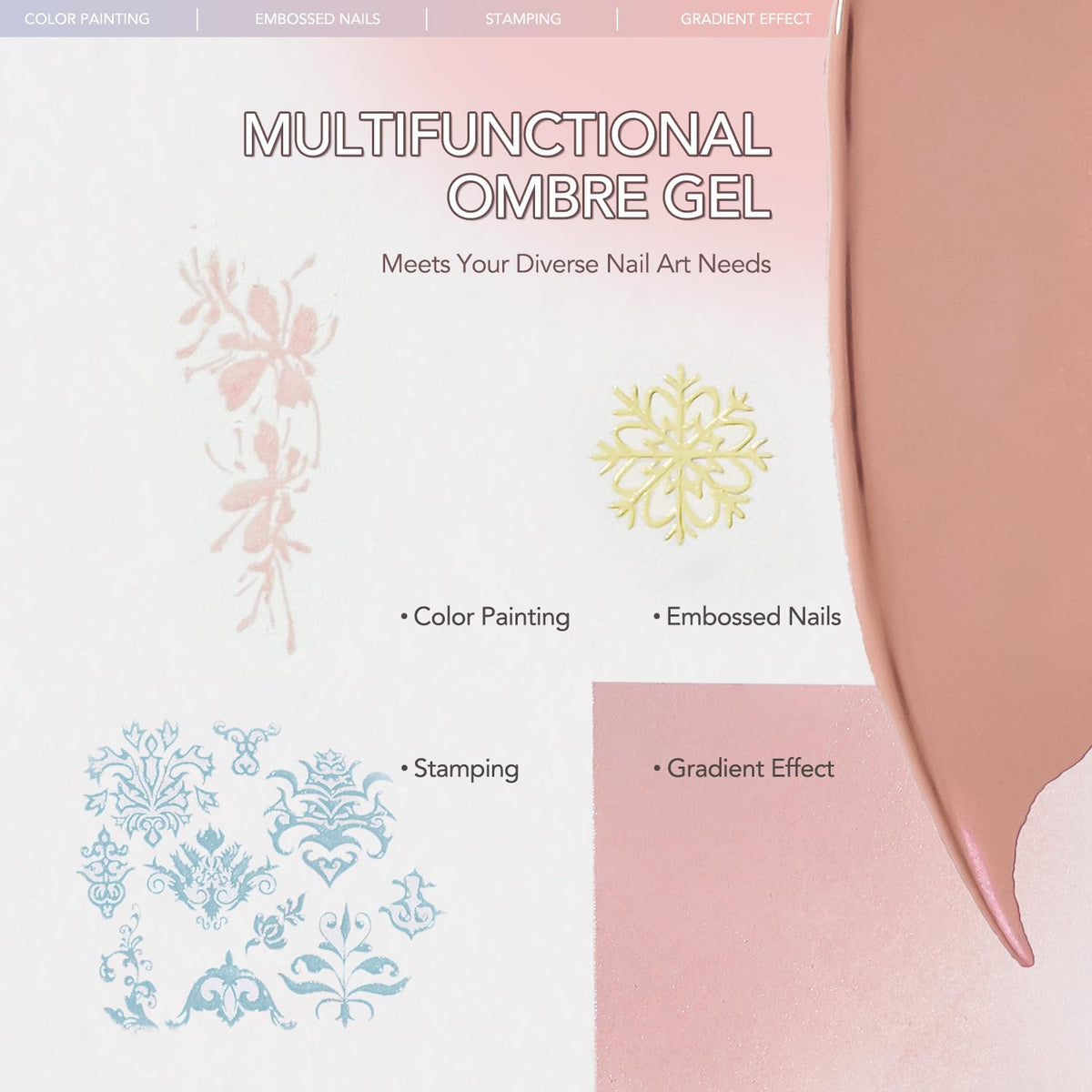 GAOY model hands wearing ombre nails demonstrating blended gel finish