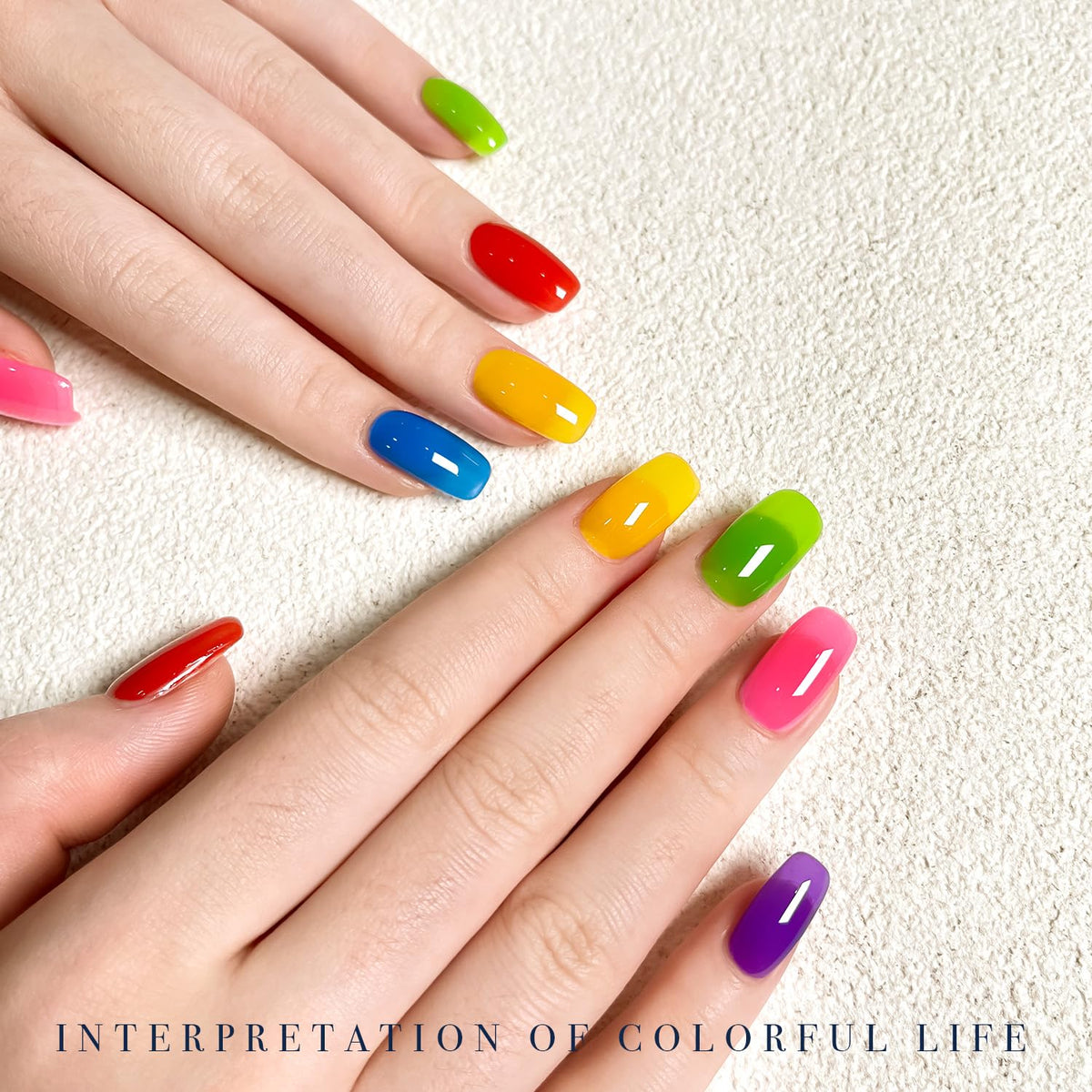 GAOY nails in use with ombré manicure showing layered neon effect and shine