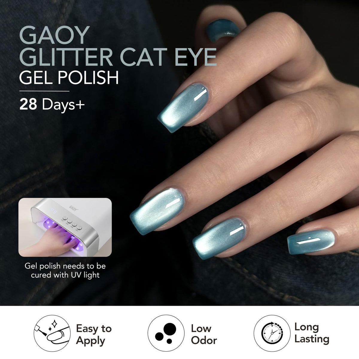 GAOY nails in use salon-style showing finished tropical sea cat-eye manicure for professional-looking results