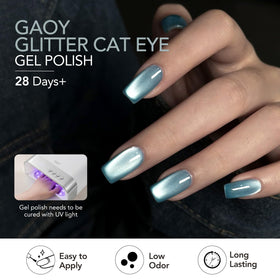 GAOY nails in use salon-style showing finished tropical sea cat-eye manicure for professional-looking results