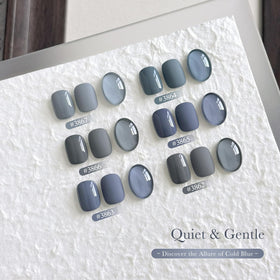 GAOY open bottle with brush stroke of deep gray-blue polish, smooth application benefit