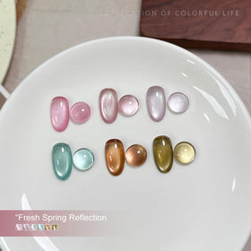 GAOY paint stroke swatches of six jelly colors illustrating translucent shimmer finish
