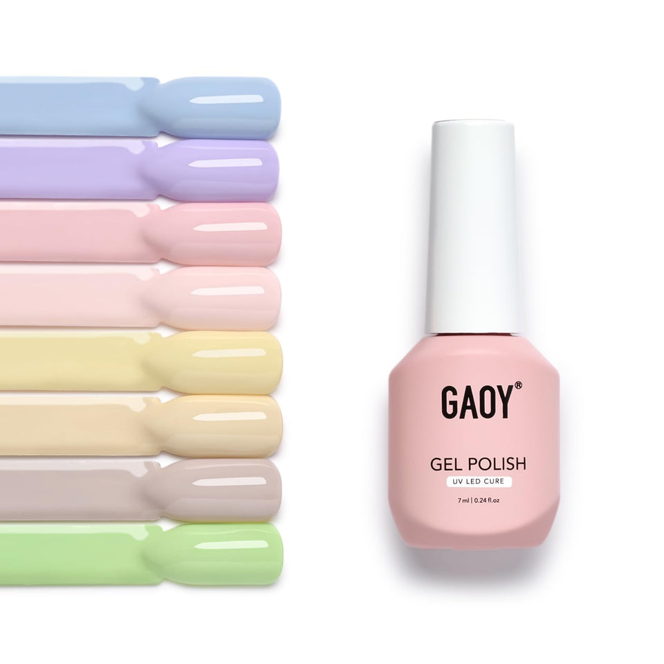 GAOY front packaging showing eight pastel gel bottles and palette benefit easy selection