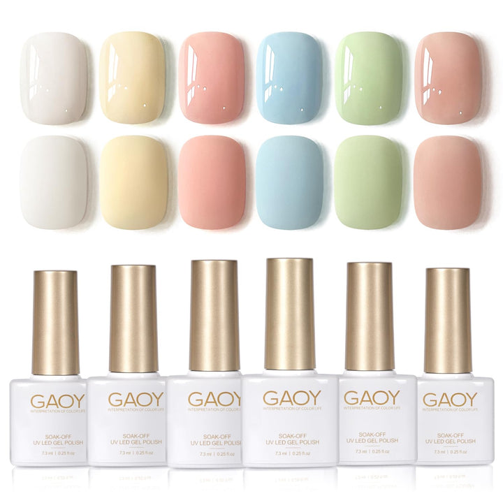 GAOY pastel set flat lay showing six bottles for easy color selection