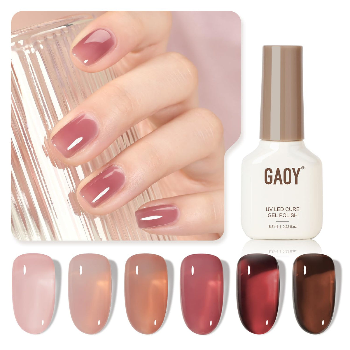 GAOY front packaging showing six jelly gel bottles and compact kit benefits