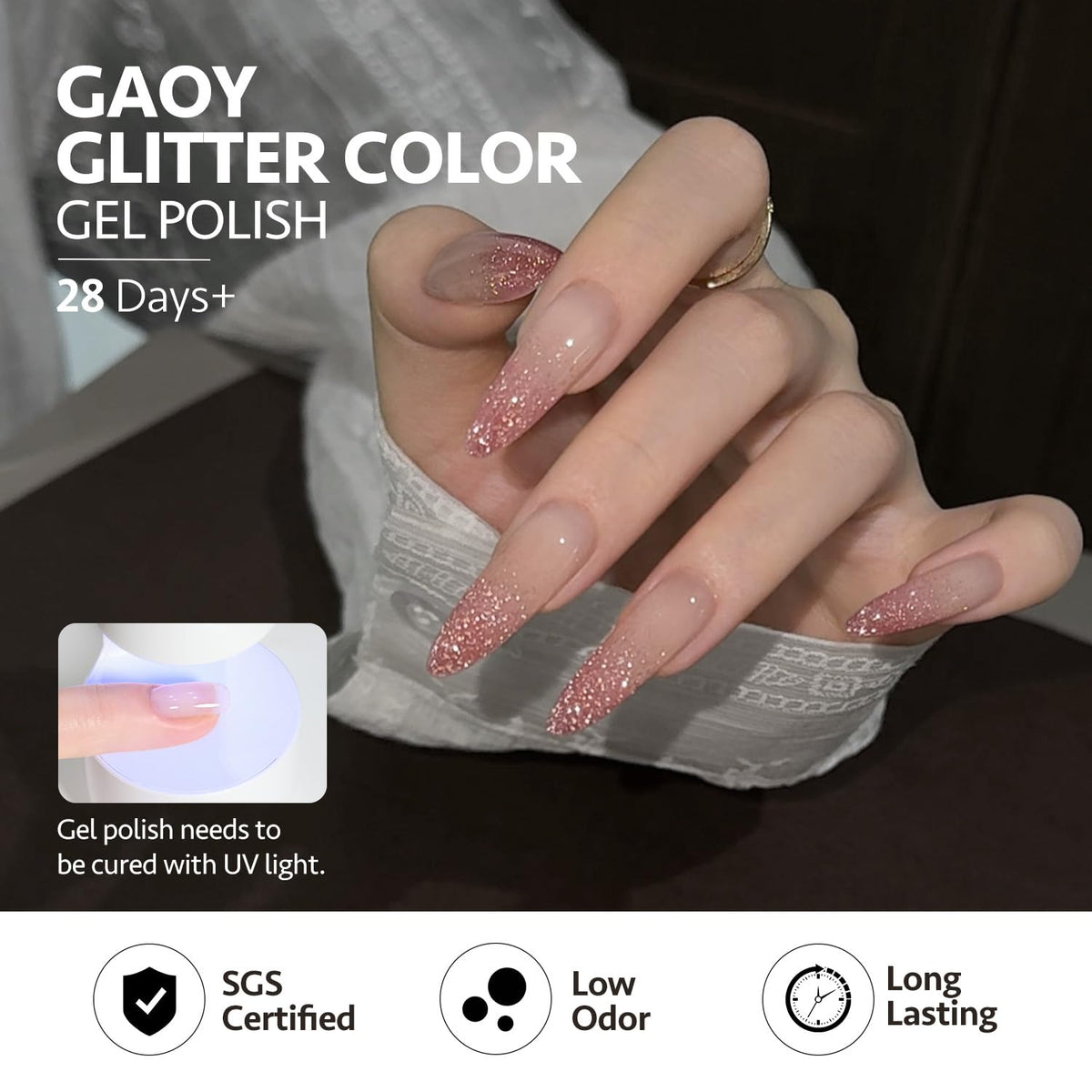 GAOY gel polish curing under a UV lamp in salon setting for fast durable high-gloss finish