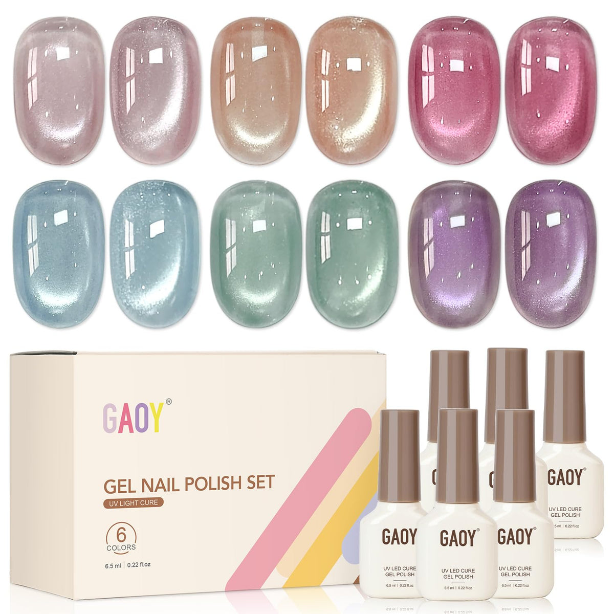 GAOY set front packaging showing six bottles and magnet, clear organization benefit
