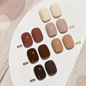 GAOY swatch palette displaying six nude-brown shades for mix-and-match looks