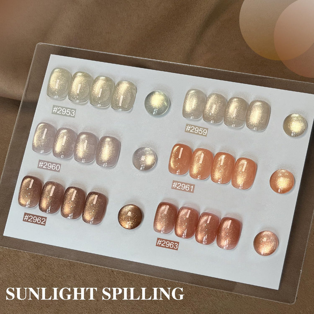 GAOY shade swatches fan displaying silver brown pink coral holographic choices for color planning