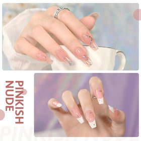 GAOY color swatches on nail wheels displaying six pinkish-nude shades for natural, salon looks