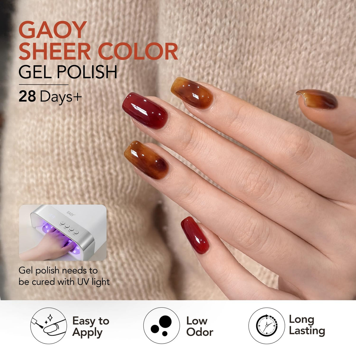 GAOY size scale bottles in hand illustrating compact bottles and easy storage