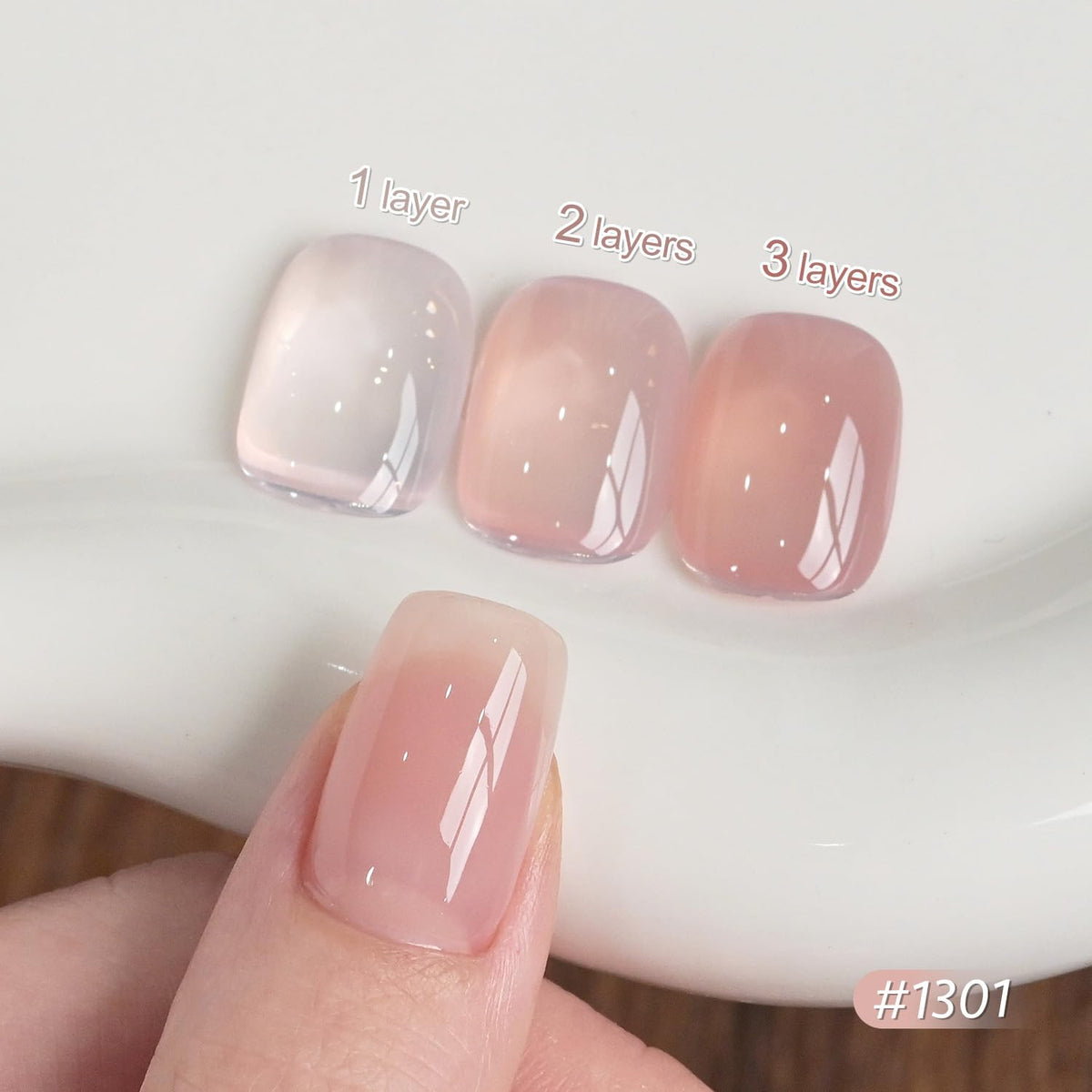 GAOY swatch gradient on nail tips showing buildable sheer to opaque color range